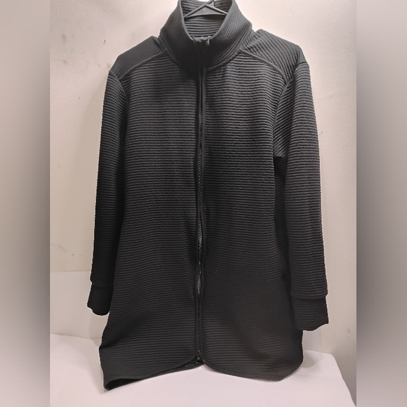 MPG Soft Black Ribbed Double Zipper Athletic Jacket/Sweater Size Medium - Picture 2 of 14